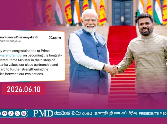 இந்தியக் குடியரசு வரலாற்றில் தேர்தலின் மூலம் தெரிவுசெய்யப்பட்டு மிக நீண்ட காலம் சேவையாற்றிய பிரதமர் என்ற பெருமையைப் பெற்றமைக்காக இலங்கை அரசாங்கம் மற்றும் மக்கள் சார்பாக மனமார்ந்த நல்வாழ்த்துகளைத் தெரிவித்த ஜனாதிபதி